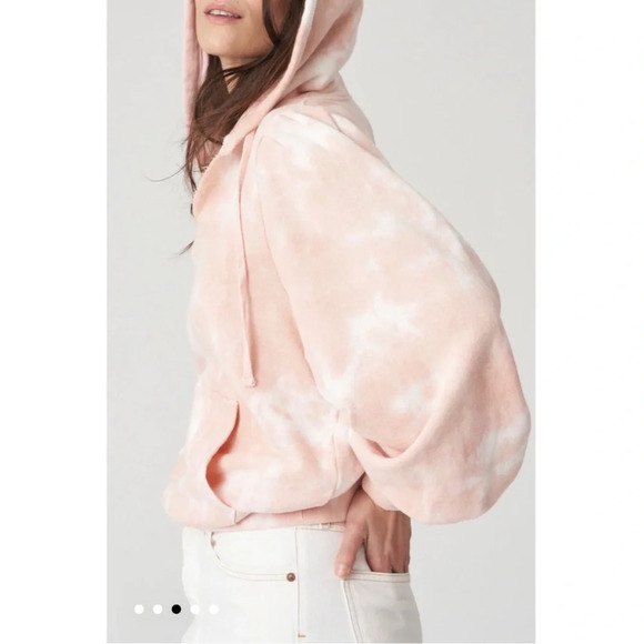NWT Sincerely Jules for Bandier The Reed Puff Sleeve Hoodie Whisper Pink Tie Dye - Picture 2 of 7